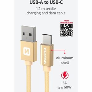 DATOVÝ KABEL TEXTILE USB / USB-C 1,2 M ZLATÝ