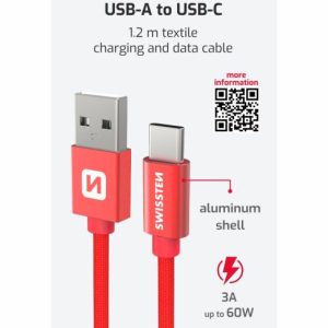 DATOVÝ KABEL TEXTILE USB / USB-C 1,2 M ČERVENÝ