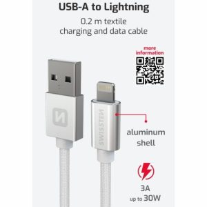 DATOVÝ KABEL TEXTILE USB / LIGHTNING 0,2 M STŘÍBRNÝ
