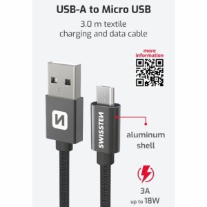 DATOVÝ KABEL TEXTILE USB / MICRO USB 3,0 M ČERNÝ
