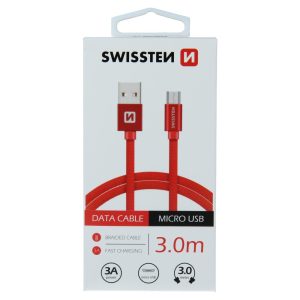 DATOVÝ KABEL TEXTILE USB / MICRO USB 3,0 M ČERVENÝ