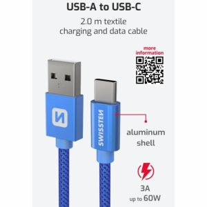 DATOVÝ KABEL TEXTILE USB / USB-C 2,0 M MODRÝ