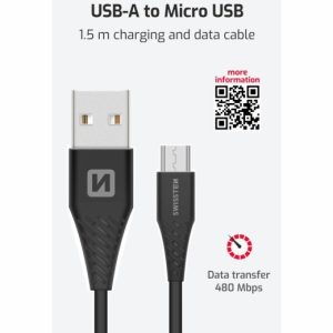 DATOVÝ KABEL USB / MICRO USB 1,5 M ČERNÝ (6,5mm)