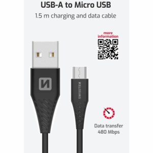 DATOVÝ KABEL USB / MICRO USB 1,5 M ČERNÝ (9mm)