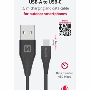 DATOVÝ KABEL USB / USB-C ČERNÝ 1,5M (9mm)