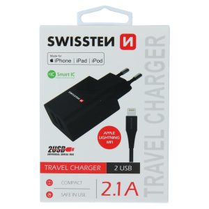 SÍŤOVÝ ADAPTÉR SMART IC 2x USB 2,1A POWER + DATOVÝ KABEL USB / LIGHTNING MFi 1,2 M ČERNÝ