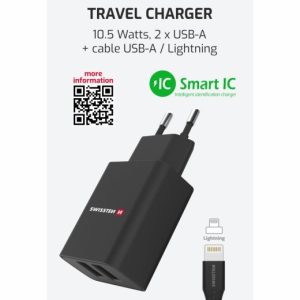 SÍŤOVÝ ADAPTÉR SMART IC 2x USB 2,1A POWER + DATOVÝ KABEL USB / LIGHTNING 1,2 M ČERNÝ