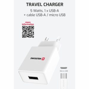 SÍŤOVÝ ADAPTÉR SMART IC 1x USB 1A POWER + DATOVÝ KABEL USB / MICRO USB 1,2 M BÍLÝ