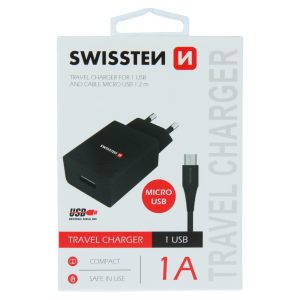 SÍŤOVÝ ADAPTÉR SMART IC 1x USB 1A POWER + DATOVÝ KABEL USB / MICRO USB 1,2 M ČERNÝ