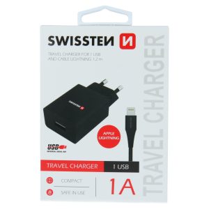 SÍŤOVÝ ADAPTÉR SMART IC 1x USB 1A POWER + DATOVÝ KABEL USB / LIGHTNING 1,2 M ČERNÝ