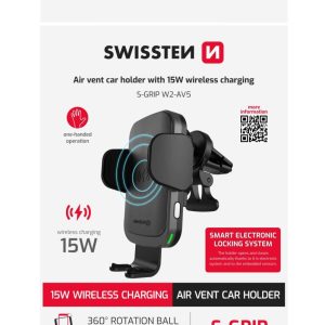 SMART DRŽÁK DO VENTILACE AUTA S BEZDRÁTOVÝM NABÍJENÍM 15W S-GRIP W2-AV5