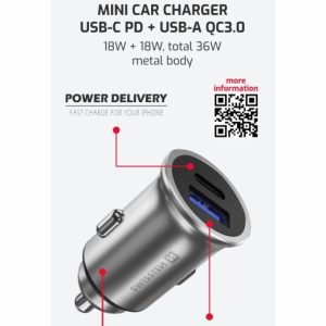 CL ADAPTÉR POWER DELIVERY USB-C + QUICK CHARGE 3.0 36W METAL STŘÍBRNÝ