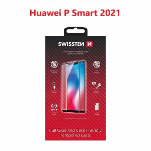 SKLO FULL GLUE, COLOR FRAME, CASE FRIENDLY PRO HUAWEI P SMART 2021 ČERNÉ