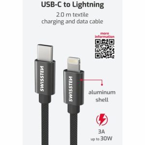 DATOVÝ KABEL TEXTILE USB-C / LIGHTNING 2,0 M ČERNÝ