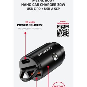 CL ADAPTÉR POWER DELIVERY USB-C + SUPER CHARGE 3.0 30W NANO ČIERNY