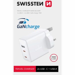 SÍŤOVÝ ADAPTÉR GaN 2x USB-C + 1x USB 70W pro UK zásuvku