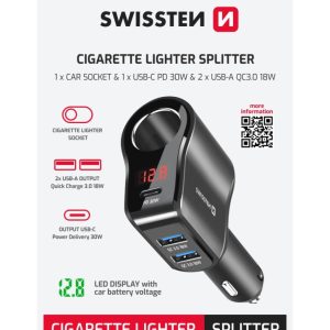 AUTOADAPTÉR S VÝSTUPEM 1x CL, 1x UCB-C PD a 2x USB-A, 108W - 216W
