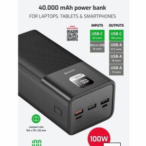 POWER LINE POWER BANK 40000 mAh PRO NOTEBOOKY 100W POWER DELIVERY BLACK