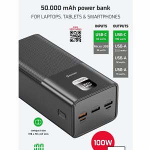 POWER LINE POWER BANK 50000 mAh PRO NOTEBOOKY 100W POWER DELIVERY BLACK