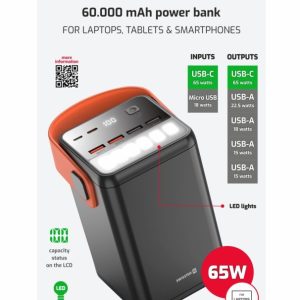 POWER LINE POWER BANK 60000 mAh PRO NOTEBOOKY 65W POWER DELIVERY BLACK