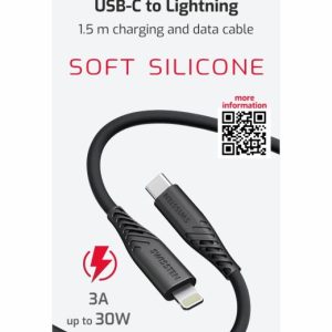 DATOVÝ KABEL SOFT SILICONE USB-C / LIGHTNING 1,5 M 30W ČERNÝ
