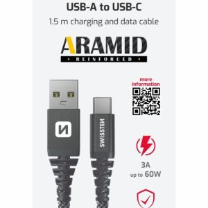 DATOVÝ KABEL ARAMID REINFORCED USB / USB-C 1,5 M ANTRACIT