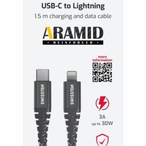DATOVÝ KABEL ARAMID REINFORCED USB-C / LIGHTNING 1,5 M ANTRACIT