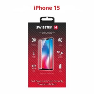 SKLO FULL GLUE, COLOR FRAME, CASE FRIENDLY PRO APPLE IPHONE 15 ČERNÉ