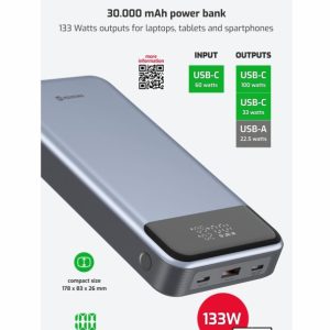 POWER BANK 30000 mAh PRO NOTEBOOKY 133W POWER DELIVERY GREY