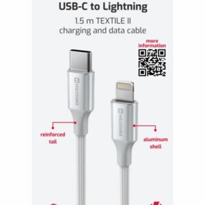 DATOVÝ KABEL TEXTILE II USB-C / LIGHTNING 1,5 M BÍLÝ