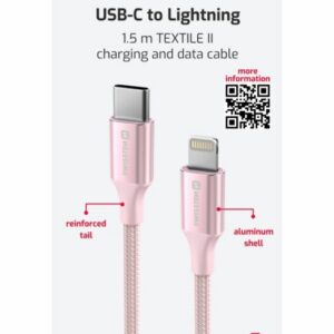 DATOVÝ KABEL TEXTILE II USB-C / LIGHTNING 1,5 M RŮŽOVÝ