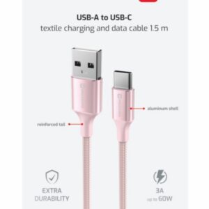 DATOVÝ KABEL TEXTILE II USB / USB-C 1,5 M RŮŽOVÝ