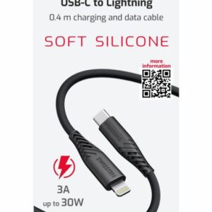 DATOVÝ KABEL SOFT SILICONE USB-C / LIGHTNING 0,4 M ČERNÝ