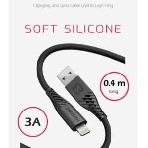 DATOVÝ KABEL SOFT SILICONE USB-A / LIGHTNING 0,4 M ČERNÝ