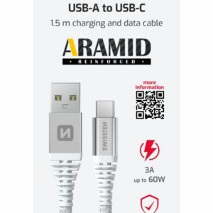 DATOVÝ KABEL ARAMID REINFORCED USB / USB-C 1,5 M BÍLÝ