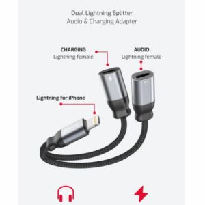 NABÍJECÍ AUDIO ADAPTÉR TEXTILE LIGHTNING (samec) / 2x LIGHTNING (samice) 0,12 M ČERNÝ