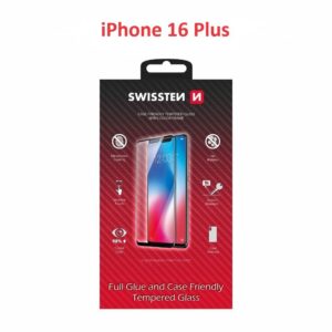 SKLO FULL GLUE, COLOR FRAME, CASE FRIENDLY PRO APPLE IPHONE 16 PLUS ČERNÉ