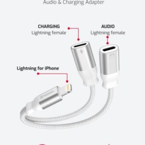 NABÍJECÍ AUDIO ADAPTÉR TEXTILE LIGHTNING (samec) / 2x LIGHTNING (samice) 0,12 M BÍLÝ