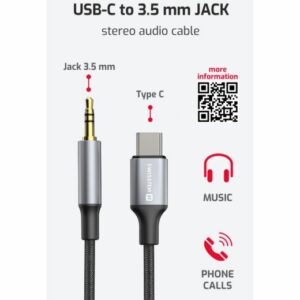 AUDIO ADAPTÉR TEXTILE USB-C (samec) / 3,5 mm JACK (samec) 1,5M ČERNÝ