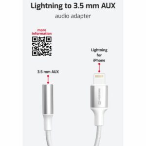 AUDIO ADAPTÉR TEXTILE LIGHTNING (samec) / 3,5 mm AUX 0,15 m, biely