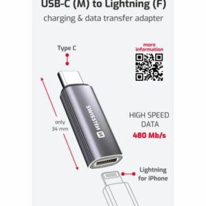 NABÍJECÍ ADAPTÉR USB-C (samec) / LIGHTNING (samice) STŘÍBRNÝ