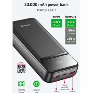 POWER BANK 20000 mAh POWER LINE II ČERNÁ