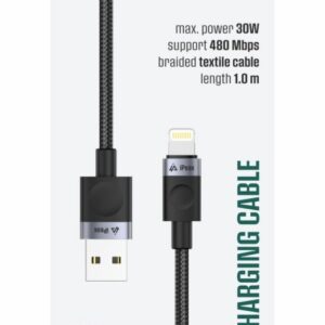 iPEAX TEXTILNÍ KABEL USB-A / LIGHTNING 1M, USB 2.0 ČERNÝ
