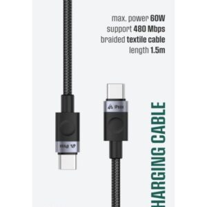 iPEAX TEXTILNÍ KABEL USB-C / USB-C 1,5M, USB 2.0 ČERNÝ