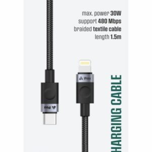 iPEAX TEXTILNÍ KABEL USB-C / LIGHTNING 1,5M, USB 2.0 ČERNÝ