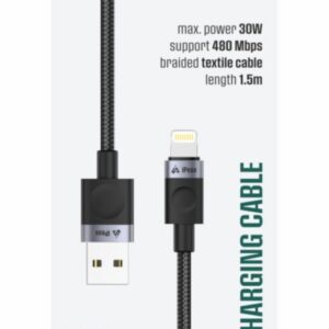 iPEAX TEXTILNÍ KABEL USB-A / LIGHTNING 1,5M, USB 2.0 ČERNÝ