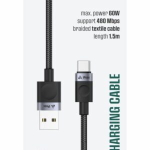 iPEAX TEXTILNÍ KABEL USB-A / USB-C 1,5M, USB 2.0 ČERNÝ