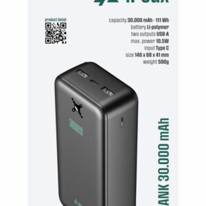 iPEAX POWER BANKA 30000 mAh, 10,5W, 2x USB-A ČERNÁ