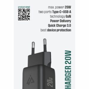 iPEAX GaN SÍŤOVÁ NABÍJEČKA 20W (USB-C + USB-A) ČERNÁ