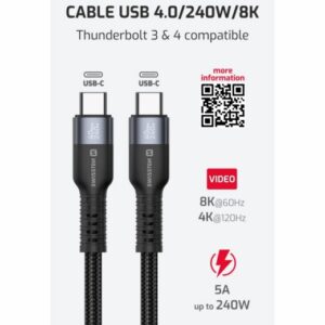 DATOVÝ VIDEO KABEL USB 4.0, USB-C, 240W, 8K@60Hz, 40 GB/s, TB3 & TB4, 1,5 M ČERNÝ